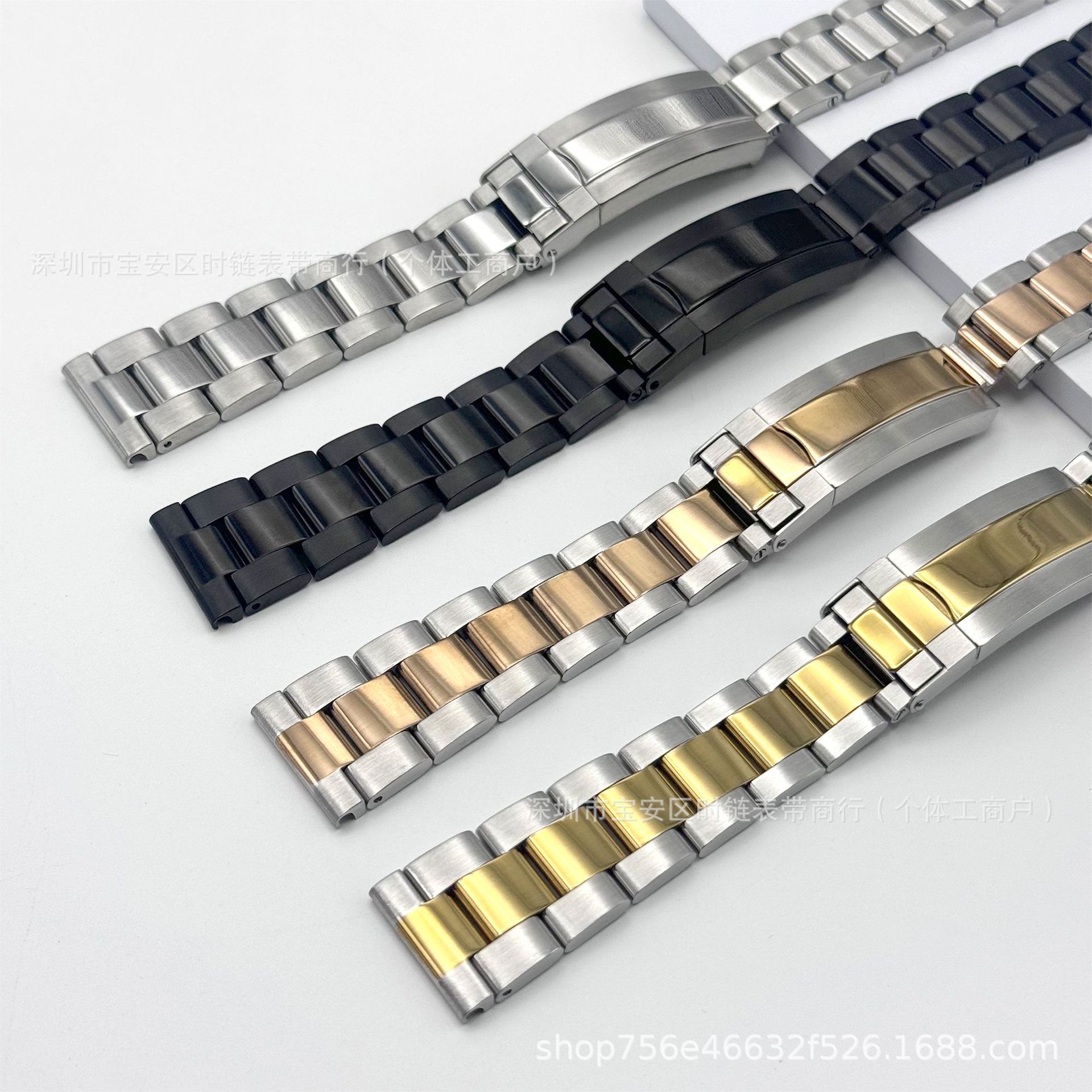 Tres perlas sólidas de acero inoxidable correa de reloj fantasma de agua buceo cabeza plana hebilla correa de reloj de hombre cabeza plana 20mm 22mm