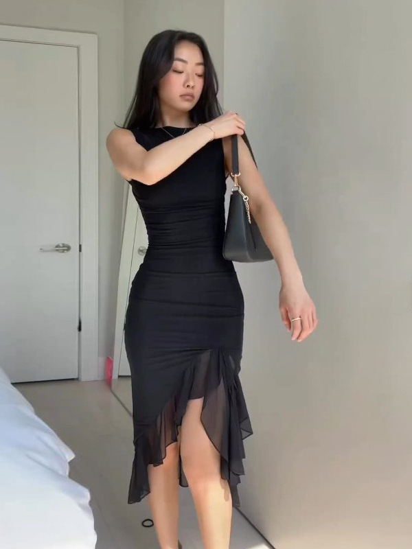 外国貿易ヨーロッパとアメリカのクロスボーダー婦人服 2025 新しいファッション純粋な欲望スタイルノースリーブウエスト痩身バックレスドレス卸売|undefined