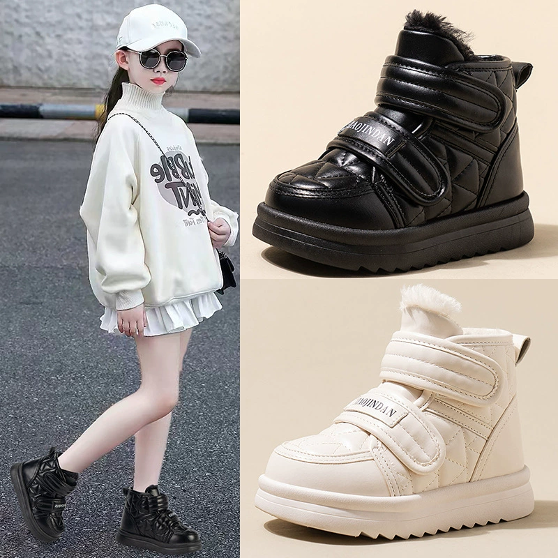 Детские снежные сапоги плюс бархат теплая хлопчатобумажная обувь зимой