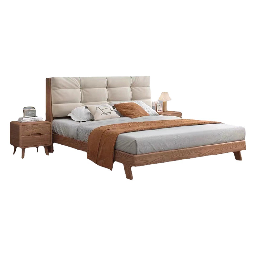Cama de madera maciza de estilo japonés cama de nube minimalista moderna ceniza 1,8 m cama doble dormitorio principal 1,5 m Estilo de registro individual