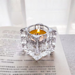 ins透明简约方块玻璃水晶蜡烛台情侣餐气氛装饰品摆件茶蜡烛摆件