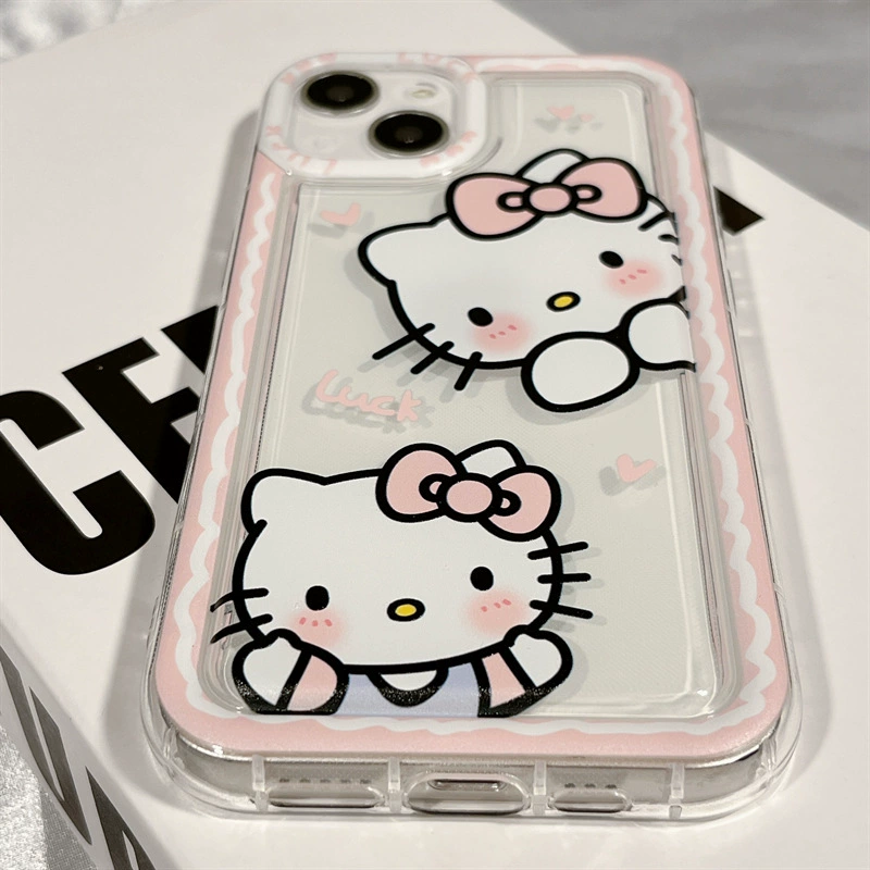Чехол для телефона (Hello Kitty) для iPhone 11–16, прозрачный с амортизирующей подушкой и защитой от падений