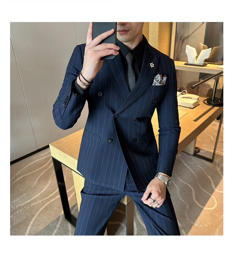 Heren pak gestreift double breasted slim fit voor bruiloft_voghion.com