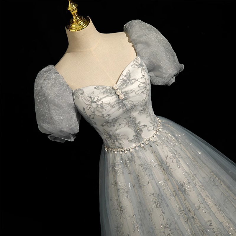 Vestido de noche francés de alta gama arte vocal Prueba de belleza vestido solo princesa azul Hada pettiskirt anfitrión