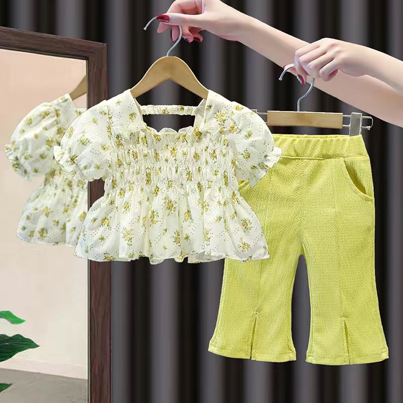 Girls' Summer Outfit 2026 New Style Toddler Casual Anti-Mosquito Pants Two-Piece Set Stylish Fashionable Summer Wear for Baby Girls