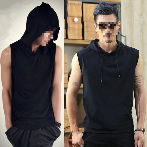 Summer hoodie vest streetwear unisex cap sleeveless T-shirt with hood, thin vest for men, trendy brand with cap