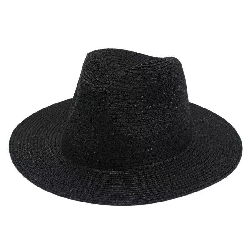 [跨境热卖纯色女士草帽巴拿马礼帽爵士帽沙滩防晒遮阳帽Wish Hats]
