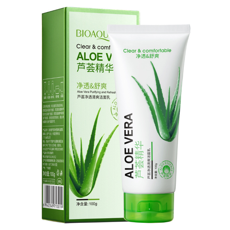 Boquanya aloe limpieza refrescante limpiador facial hidratante limpieza suciedad facial productos para el cuidado de la piel espuma limpiador facial