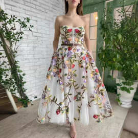 2026 跨境亚马逊 temu Women Off Shoulder Tube Embroidery Slim