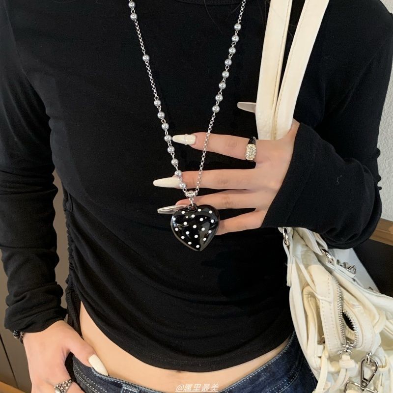 ins韩系波点蝴蝶结吊坠项链那女高级感时髦百搭长款毛衣链配饰|undefined