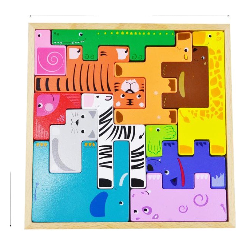 Rompecabezas de animales para niños, bloques de construcción Tetris de madera, juguetes de educación temprana para jardín de infantes de 3 a 6 años, madera de haya ecológica