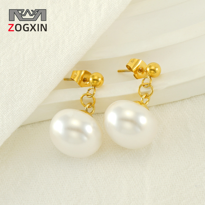 Pendientes de acero inoxidable geométricos de perlas retro francés para mujeres temperamento de moda nicho Luz de lujo de alto grado Otoño e Invierno pendientes para mujeres