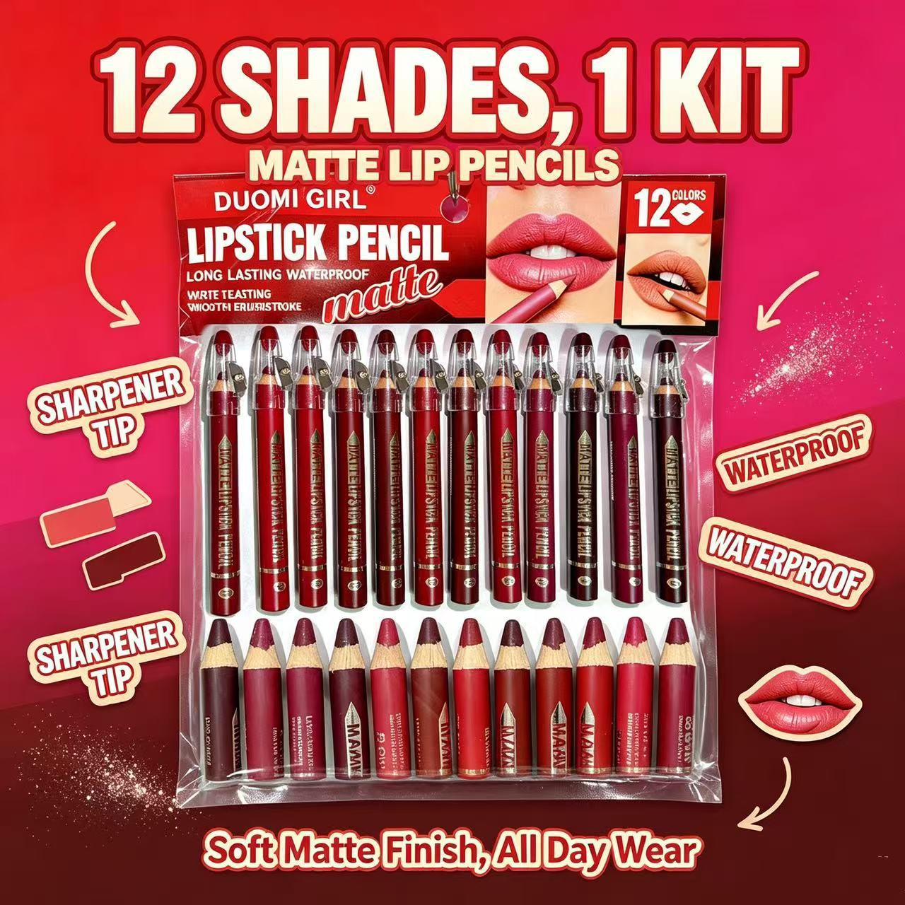 DUOMI GIRL lip liner pencil, moisturizing, waterproof, long-lasting, easy to apply, lipstick and lip gloss pencil