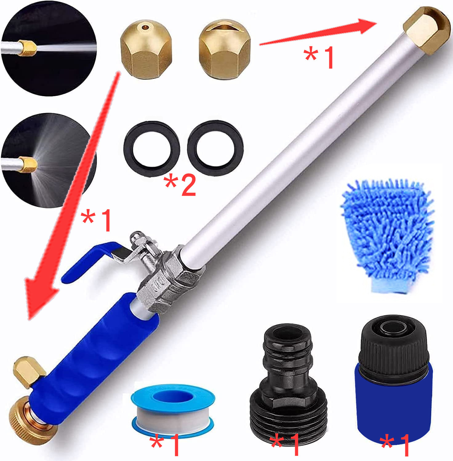 세트 8 (워터 건 블루 노즐 2 블랙 조인트 1 개스킷 2 테이프 1 블루 퀵 연결 1 장갑)