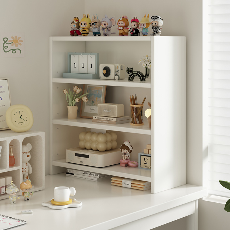 Cream Style Desktop Storage Rack Vertical Multi-Layer Girls' Desk Storage Rack Display Rack Student Storage Cabinet Bookshelf