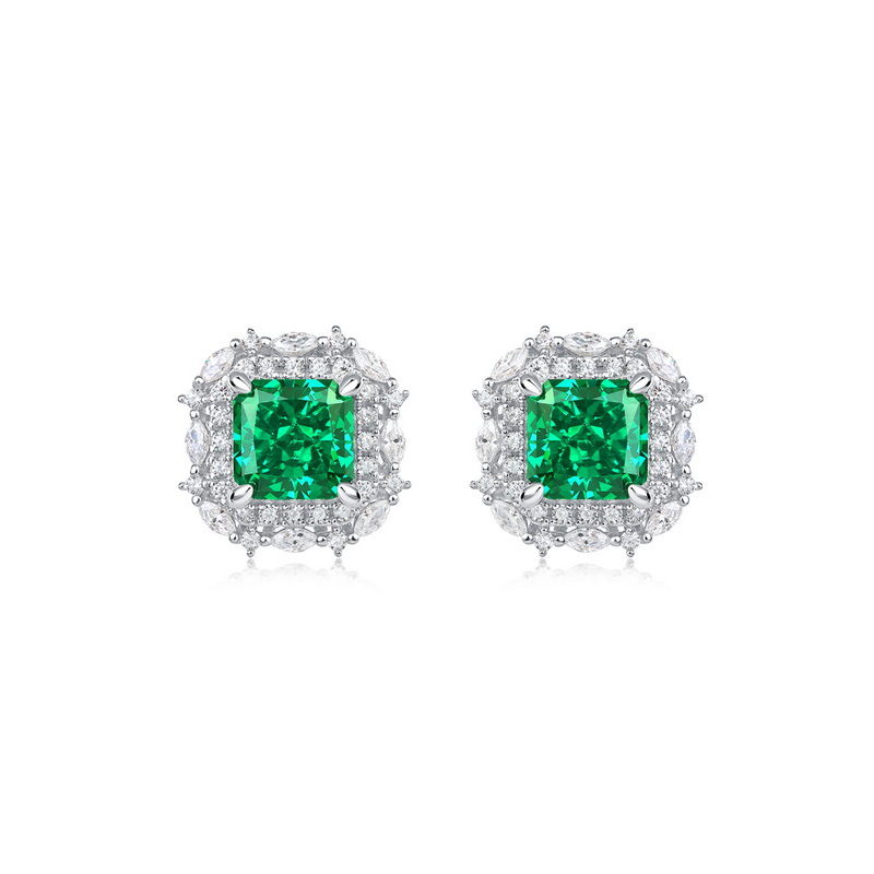 Willsheng, especializada en productos transfronterizos, ofrece pendientes de plata S925 con corte de flor de hielo y diamantes de alto contenido de carbono, pendientes de color verde esmeralda, productos transfronterizos europeos y americanos de moda.