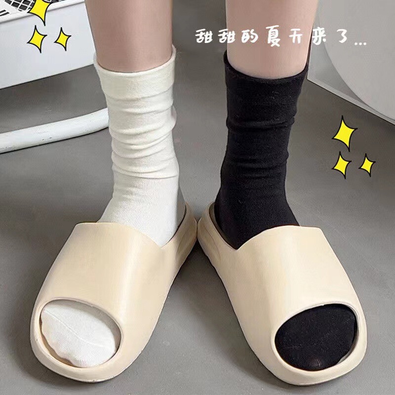 White Slouch Socks for Women, Mid-Calf Socks, Trendy Summer Style, Seamless Socks for Spring and Autumn, Black Long Socks, Casual and Versatile
