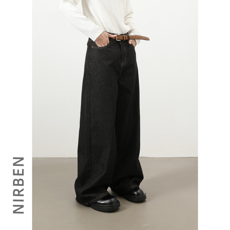 Quần jean nam ống rộng dáng suông màu bò nguyên bản phong cách Mỹ — Denim đen, Ngụy trang màu mơ, màu xanh cổ điển, màu xanh denim