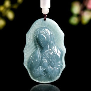 Natural A Jade Blue Water Virgin Mary Pendant Jade Pendant Men's and Women's Pendant Sihui Jade Wholesale
