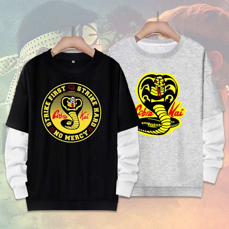 Cobra Karate Hall Boy Fake Two-Piece Sweater Cobr Kai Casual Loose European and American Cross-Border Top