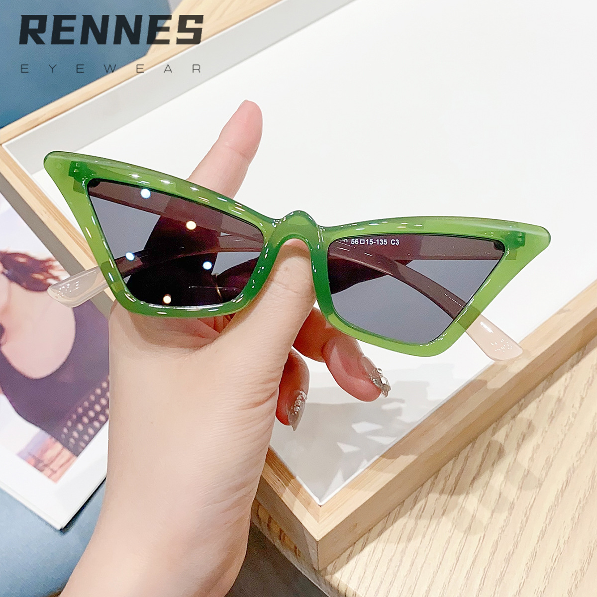 2024 nuevo estilo transfronterizo marco pequeño color caramelo ojo de gato tendencia estilo europeo y americano tiro callejero gafas de sol delgadas gafas de sol para exteriores