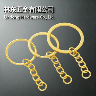 金色钥匙链挂单圈钥匙圈带链挂开口圈diy钥匙扣配件钥匙圈环挂链