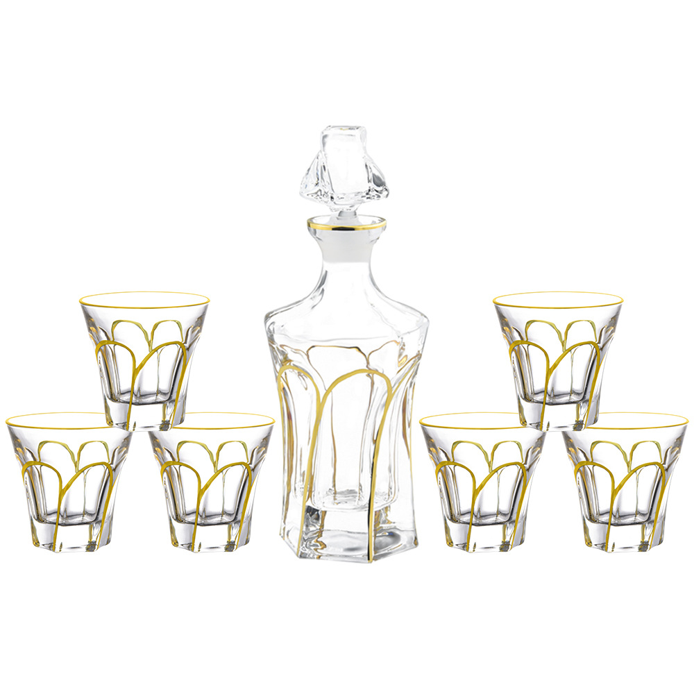 不規(guī)則扭腰杯套裝波西米亞描金酒瓶酒樽套裝白蘭地伏特加酒具套裝