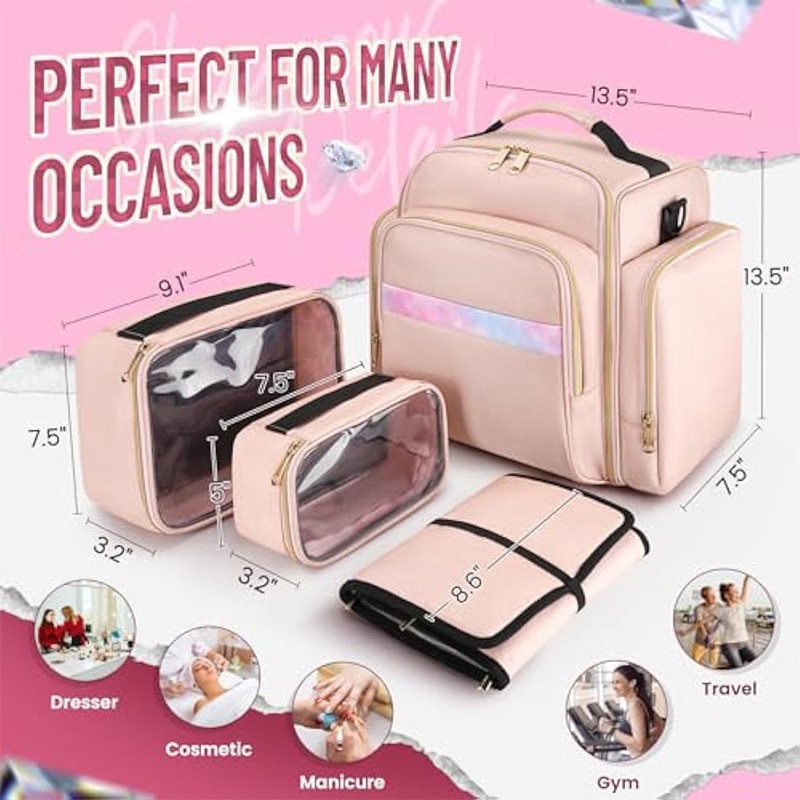 Bolsa de almacenamiento de bolsa de cosméticos de viaje en stock 4 cajas desmontables 1 rollo de acabado de joyas múltiples bolsas de almacenamiento