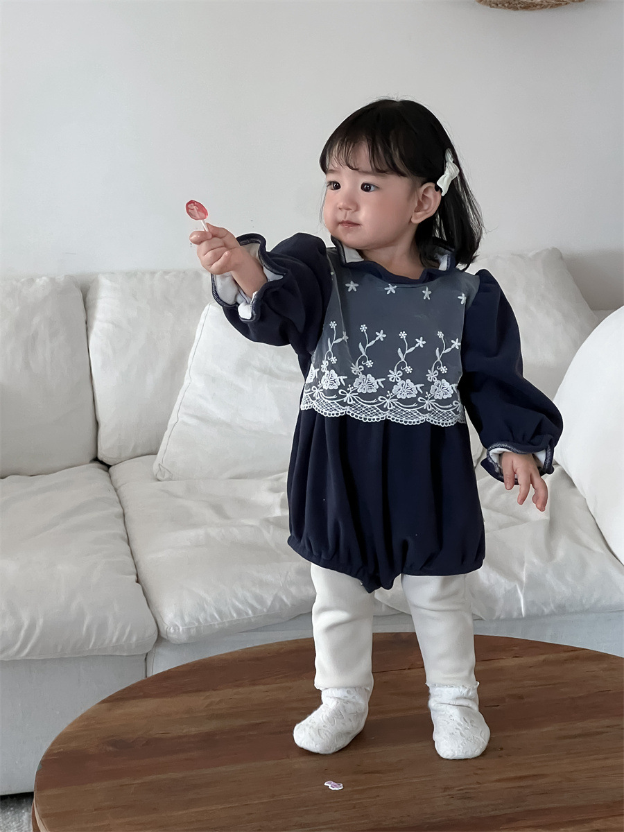 Bebés de otoño y invierno gruesos ropa de vestir para niños coreanos 2024 baby overcoat niñas encaje y camisa de peluche