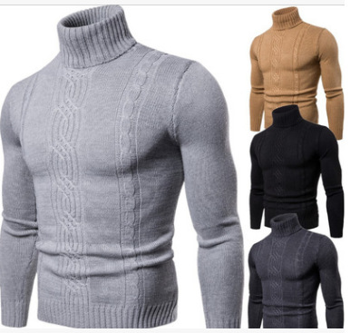 2024 AliExpress Autumn Men's Turtleneck Turtleneck Sweater Fashion Slim-fit Youth Twist Cross-border Sweater Top