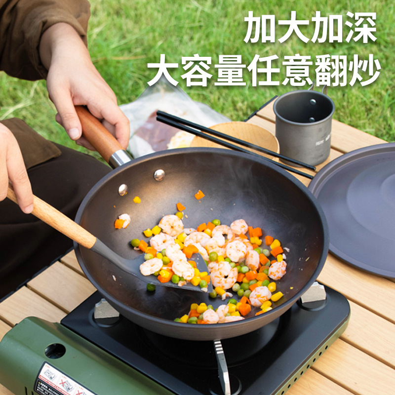 Tuocun enlarged Chinese style wok for outdoor camping single pan handle portable detachable camping cassette stove special wok