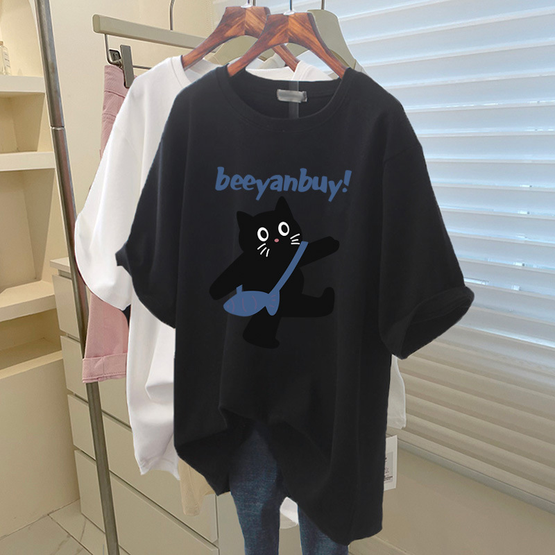 サメパンツ付き純綿半袖Tシャツレディースミドル丈ゆったりカジュアル大きいサイズトップスピンクボトムシャツ夏|undefined