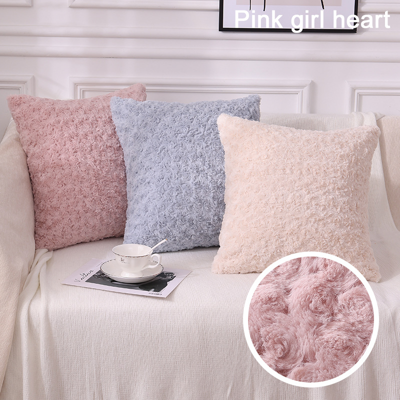 Amazon popular brushed pillow case solid color three-dimensional rose flower pillow cushion home sofa pillow
