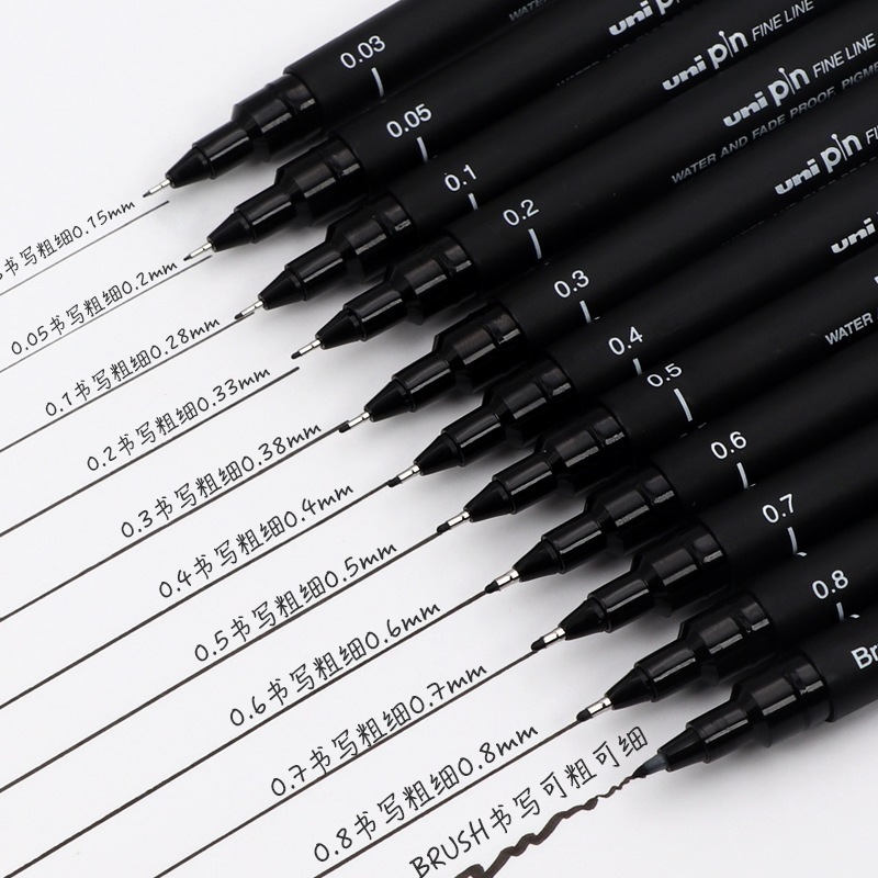 Mitsubishi PIN-200 Drawing Pen for Comics Design, Sketching, and Outlining, Multi-Specification, Black