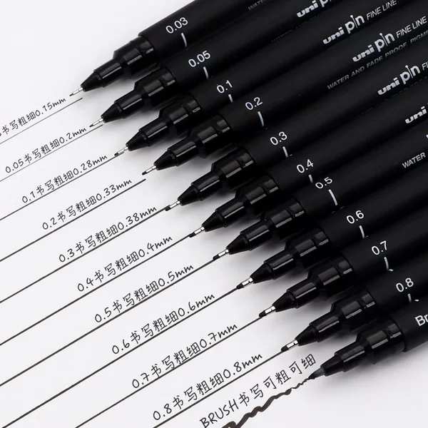 Mitsubishi PIN-200 Drawing Pen for Comics Design, Sketching, and Outlining, Multi-Specification, Black