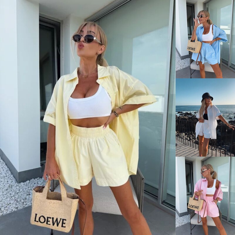 Independent Station Amazon Hot Selling Cross-border European and American Summer Lazy Holiday Loose Shirt Shorts suit