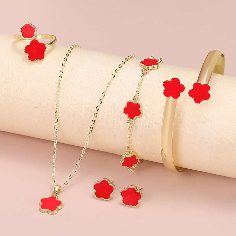 Red five-flower (oil-drop style) five-piece set