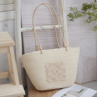 Cotton Rope Woven Shoulder Bag, Versatile and Simple Commuting Tote Bag, Large Capacity Leather Shoulder Strap, Casual Tote Bag