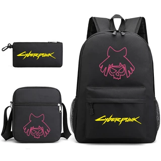 速卖通wishCyberpunk 2077印花书包3件套笔袋+单肩包+双肩背包
