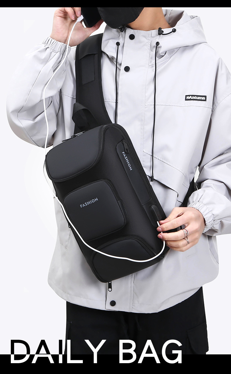 Men's chest bag, crossbody bag, men's fashionable and casual crossbody bag, crossbody backpack, single-shoulder bag, cross-border men's bag, chest bag, trendy undefined