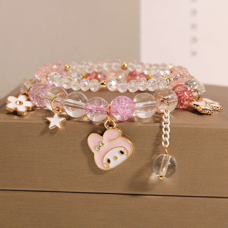 Corea del Sur fresco lindo conejo chica pulsera en línea celebridad niña flor caliente cristal pulsera chica novias pulsera