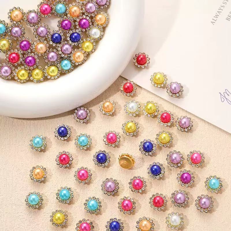 Round Disc Drill Buckle Bow Handmade diy Hair Accessories Material Bead Accessories Double Flower Rhinestone Pearl