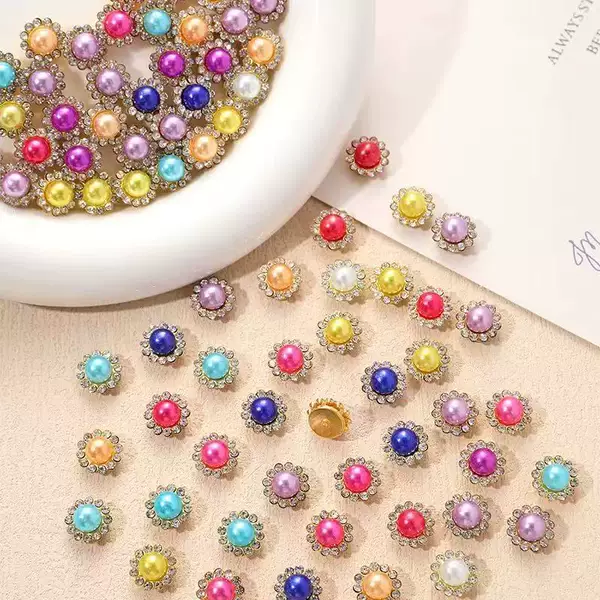 Round Disc Drill Buckle Bow Handmade diy Hair Accessories Material Bead Accessories Double Flower Rhinestone Pearl