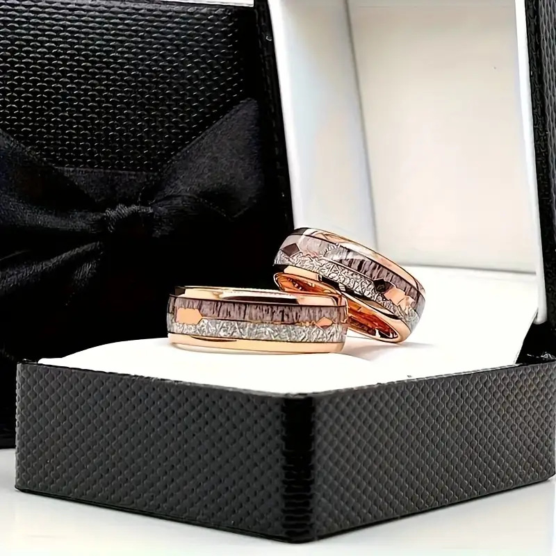 Rose Gold Silk Ring for Men, Couple's Cupid's Arrow, Rose Gold Deer Antler + Silk Rose Gold Arrowhead