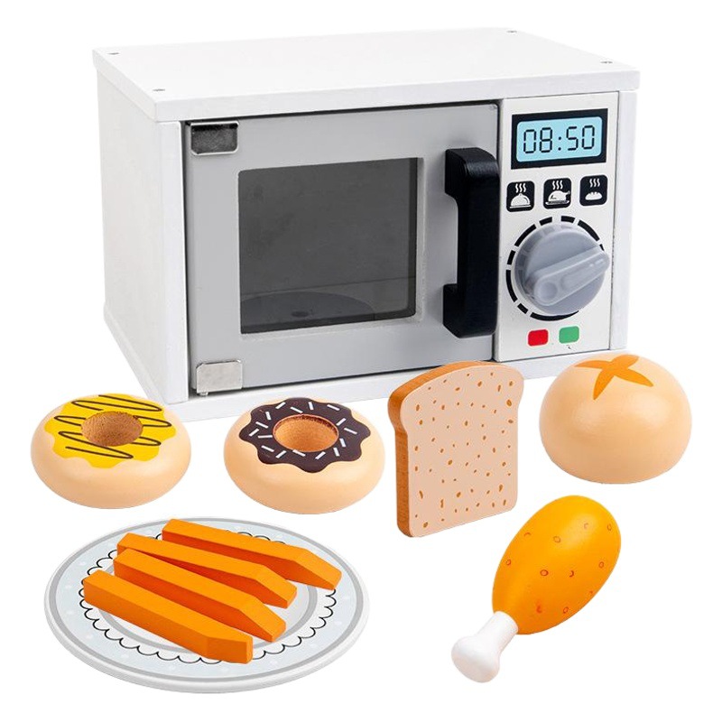 Horno de microondas para niños de madera horno para hornear juguete simulación cocina casa de juegos entre padres e hijos juguete interactivo Cocina