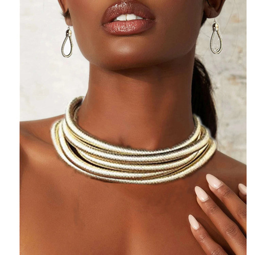 European and American fashion multi-layer woven choker set for Black women's necklaces, cross-border necklace accessories choker suit