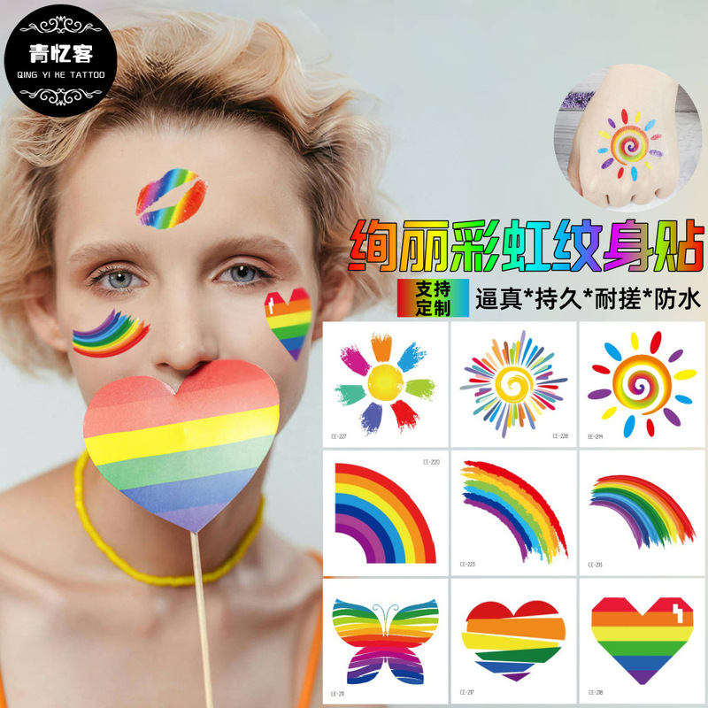 Cross-border supply wholesale gorgeous rainbow temporary tattoo stickers face face color face love butterfly cute performance