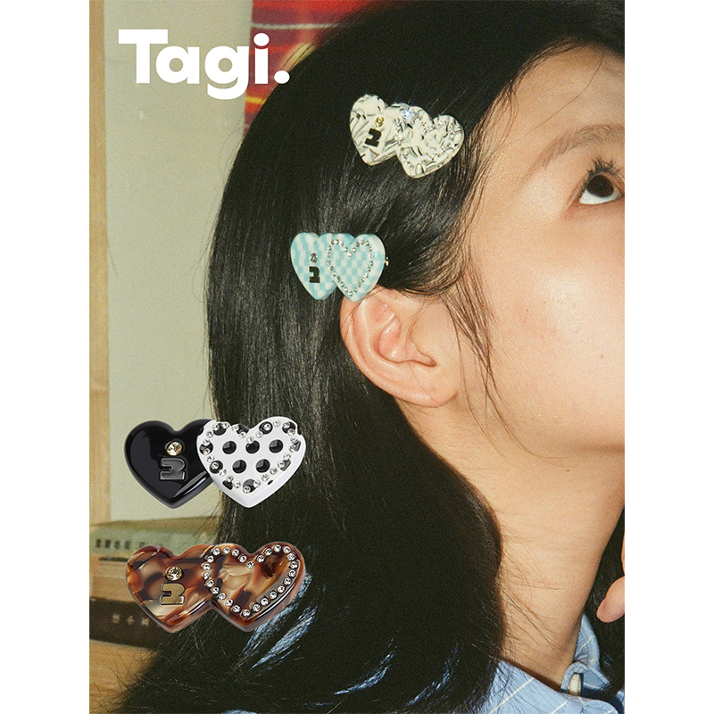 Tagi. Heartbeat Love Diamond Multi-Color Cute Hair Clip Acrylic Versatile High-End Bangs Hairpin