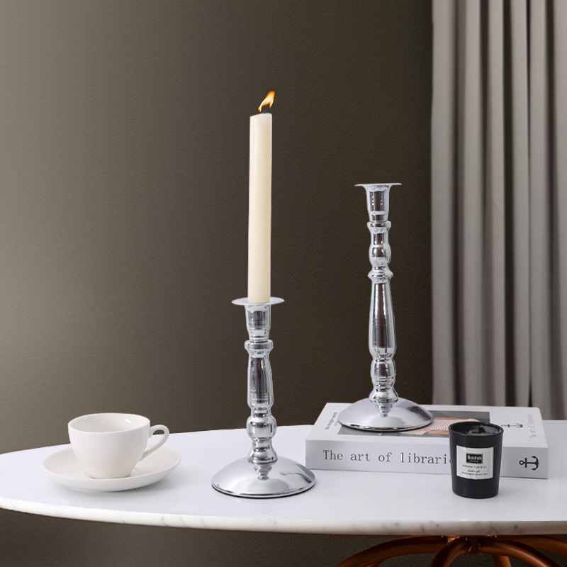 北欧轻压电镀银铁艺烛台桌面摆件气氛装饰设计师样板房蜡烛台摆设