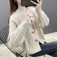女士毛衣外套女2024年春秋新款宽松外穿针织开衫纯色短款百搭上衣